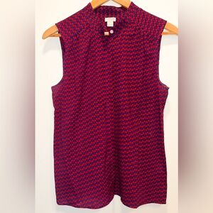 J. Crew Red and Blue Sleeveless Blouse